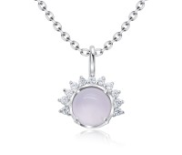 Rose Quartz with CZ Crystal Silver Necklace SPE-5147